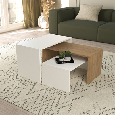 Set tavolina për kafe 3-pjesësh Bentil 65x35x45Hcm (HM9444.11), bardhë
