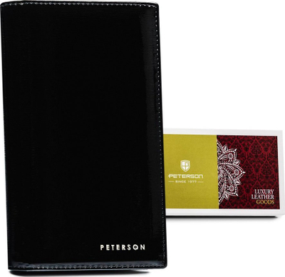 Portofol gocash Peterson, lëkurë natyrale, mbyllje me magnet RFID, i zi