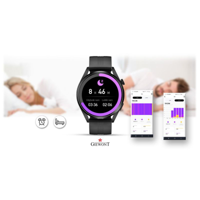 Smartwatch Giewont GW450-1, ekran me ngjyra, rrip silikoni, i zi