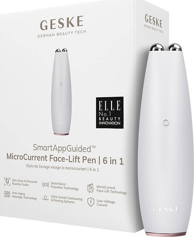Пензи за лице Geske MicroCurrent Face-Lift Pen 6 in 1, SmartAppGuided, против брчки, бела