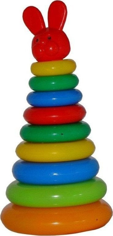 Пирамида играчка со пластични прстени, 28cm, за деца 12m+, повеќебоена