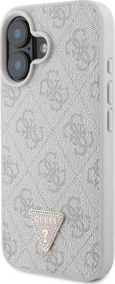 Mbulesë telefoni Guess GUHCP16SP4TDSCPP për iPhone 16 6.1", hardcase lëkurë eco, me rrip, rozë