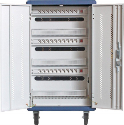 Karrocë karikimi Techly I-CABINET-30DUTY, 30 porta USB-A 2.1A, 30 vende pajisjesh, e bardhë
