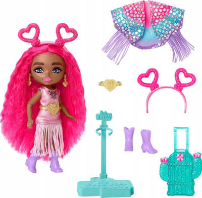 Kukull Barbie Extra Fly Minis Travel, 14 cm, set me gërneta, shumëngjyrëshe