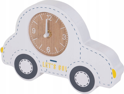 Orë dekorative CAR për dhomën e kalamajve, në formë makine, 24 x 15.5 cm, e bardhë