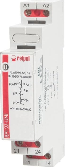Реле за инсталација F&F RPI-2Z-UNI 863381, 12-240V AC/DC, 8A, сиво