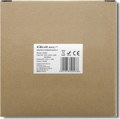 Furnizim energjie Qoltec për shinë DIN, 240W, 24V 10A, gri