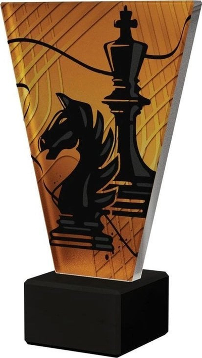 Kupë shahu xhami Single Color, bazë mermeri, motiv figurash, e artë e zezë