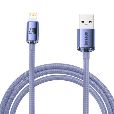 Kabllo USB Baseus Crystal Shine, USB A në Lightning, 2 m, 2.4A, blu