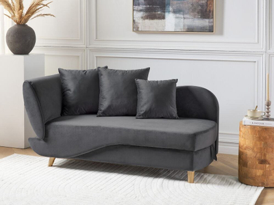 Divan chaise lounge dopio, kadife me vend për rrobat poshtë, shpinore që lëviz, gri e errët