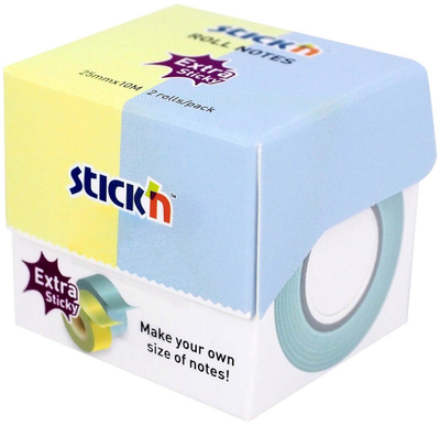 Shirit shënimesh Extra Sticky, 2x25mm x 10m, pastel e verdhë dhe blu