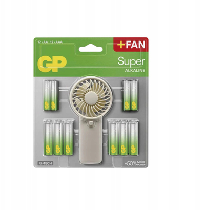 Pako bateri GP Super Alkaline, 12x AAA, 12x AA, me ventilator falas