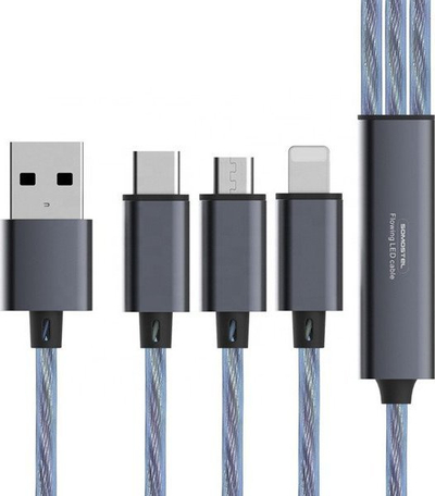 Kabllo kariku per telefon Somostel 3in1 me LED, 3.1A, 1.2m, blu