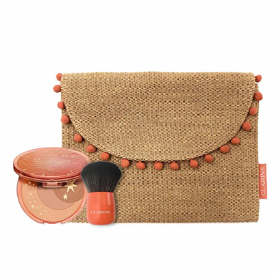 Set për femra Clarins Summer Glow, pudër bronzer 19 g + furçë kozmetike + çantë kozmetike