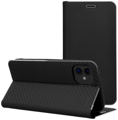 Këllëf libër OEM LUNA Book Carbon për iPhone 17 Pro, magnetik, me xhep, i zi