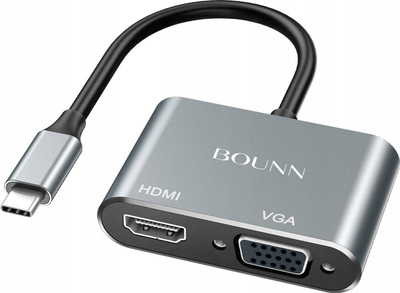 Adapter docking Bounn, USB C në HDMI 4K 30Hz edhe VGA, ngjyrë argjendtë