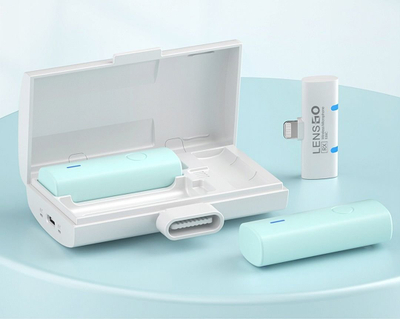 Безжичен микрофон LensGo 518C, 2x лавалиер, со кутија за полнење, за iPhone Lightning