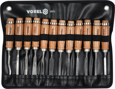 Set daltash druri Vorel 25570, 12 copë, doreza druri, metalik natyral