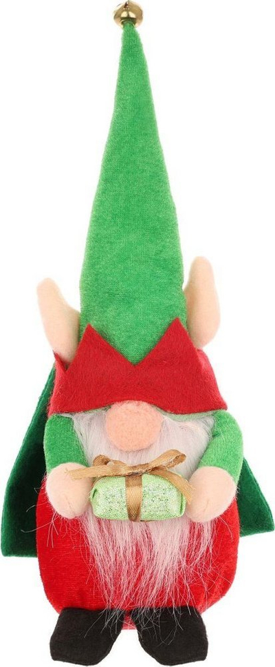 Figurinë dekorative Saska Christmas xhuxh, 28 cm, me zile, jeshile me të kuqe