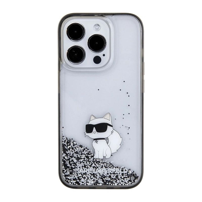 Kapak telefoni Karl Lagerfeld Liquid Glitter Hardcase për iPhone 15 Pro Max, transparent
