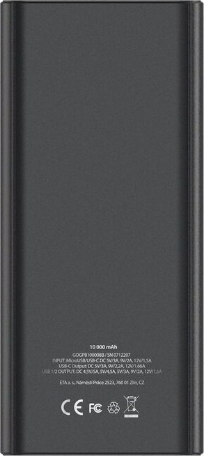 Powerbank GoGEN PB100008B, 10000mAh, 3 dalje USB me Power Delivery, i zi