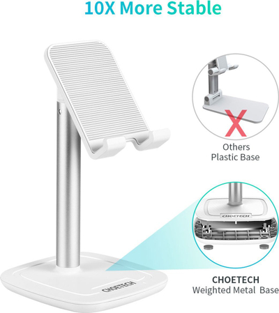Mbajtëse tavoline për telefon Choetech Adjustable, me kënd që e rregullon vetë, me bazë të fortë, e bardhë