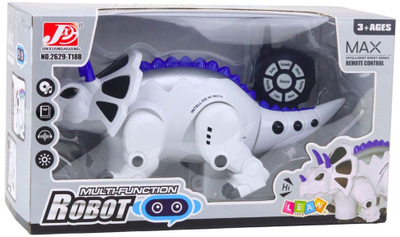 Lodër robot dinosauri Triceratops, me telekomandë, interaktive, e bardhë me blu