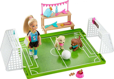 Set lodër Mattel, kukull Barbi Chelsea + fushë futbolli (GHK37), 15 elemente
