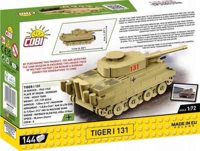 Set ndërtimi Cobi Historical Collection WWII Tiger I 131, 1:72, 144 pjesë, shumëngjyrësh
