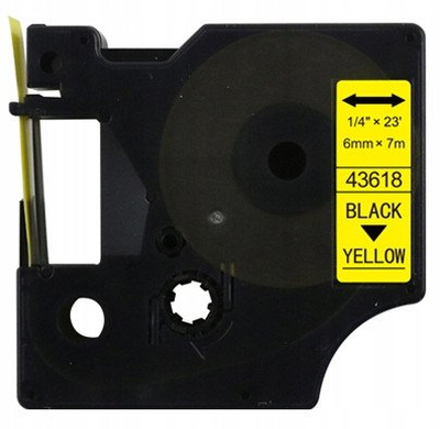Shirit etiketimi DYMO D1 43618, 6mm x 7m, shkrim i zi mbi të verdhë