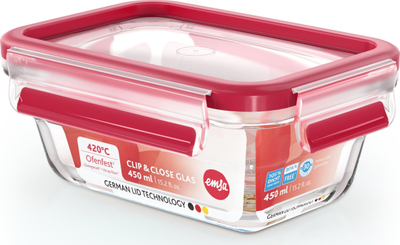 Enë ruajtëse qelqi Emsa Clip &amp; Close, 450 ml, me kapak plastike, transparente