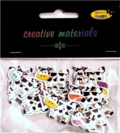 Butona dekorativë Titanum Cow, 27x21mm, set 15 copë, shumëngjyrësh