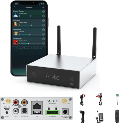 Përforcues rrjeti Arylic A50+, 2x50W, Wi-Fi Bluetooth, i zi
