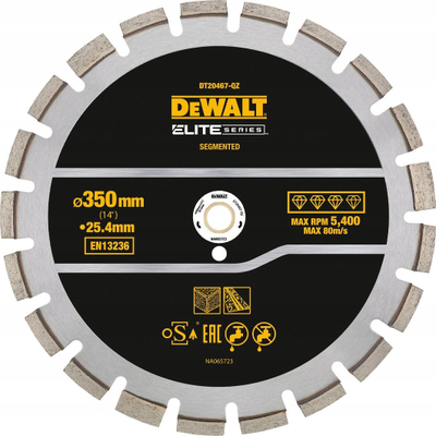 Disk prerës DEWALT ELITE SERIES DT20467-QZ, diamanti për asfalt 350mm, bosht 25.4mm