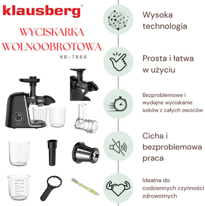 Shtrydhës i ngadalshëm Klausberg KB-7866, teknologji cold press, i zi me argjend