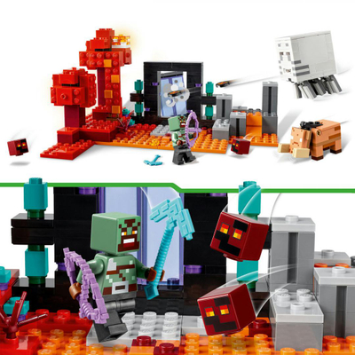 Lodër ndërtuese LEGO Minecraft Ambush at the Nether Portal 21255, 352 pjesë, mbi 8 vjeç, shumëngjyrëshe