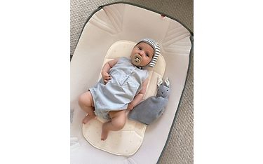 Shportë portative për bebe Voksi Carry Me, dyshek pambuku organik, kapak kundër erës dhe ujit, jeshile Meadow