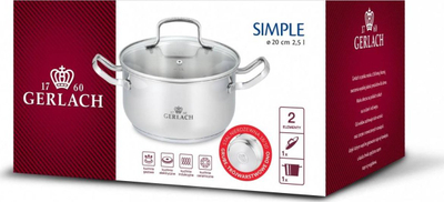 Tenxhere Gerlach Simple 20 cm, 2.5L, çelik inoks, ngjyrë argjendi