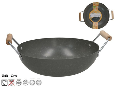 Tigan wok KITCHEN&GO, 28 cm, 2 doreza druri, gri
