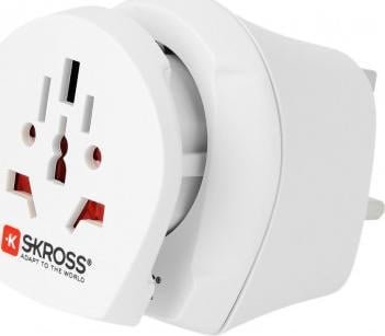 Adapter udhëtimi Combo World to UK, 2 në 1, prizë Schuko dhe UK, i bardhë