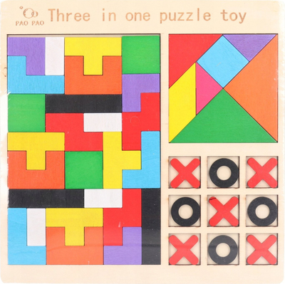 Lojë druri puzzle Pao Pao Z10035, 3 në 1, për kalamaj, shumëngjyrëshe