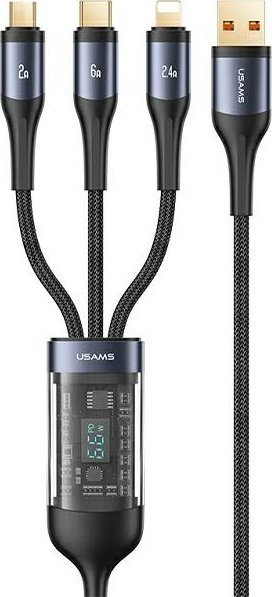 Kabllo karikimi Usams U83 3n1, 1.2m, 66W PD, e zezë