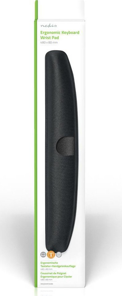Jastëk ergonomik për kyçin e dorës, 480mm x 80mm, xhel, bazë antirrëshqitje, i zi