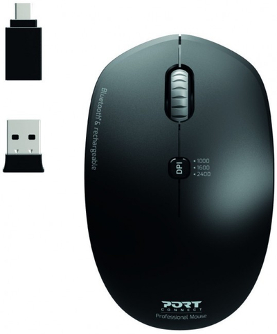 Maus portativ Port Designs 900707, pa kabllo, Bluetooth USB, 2400 DPI, i zi