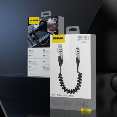 Kabllo USB Dudao L20 Pro 4 në 1, 1.5m, 65W, e zezë