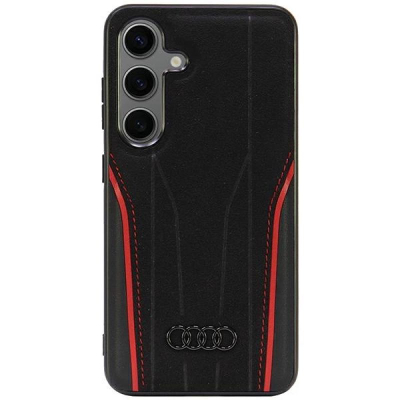 Futrollë Audi Genuine Leather për Samsung Galaxy S24, MagSafe, lëkurë natyrale, e zezë me të kuqe