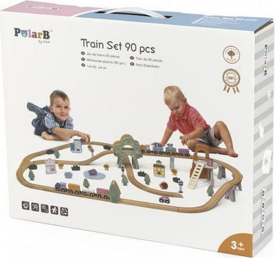 Set treni druri PolarB Train Set 90 copë, 90 pjesë, për kalamaj 3+
