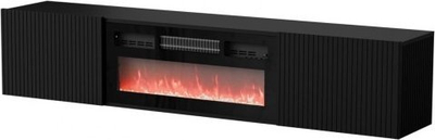 Komodë TV Cama Meble RTV Rota, 183x35x37 cm, me oxhak elektrik, e zezë mat