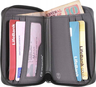 Portofol Lifeventure RFiD Bi-Fold, material i ricikluar, me zinxhir, gri i errët