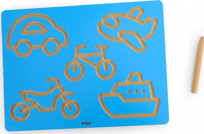Lojë edukative druri Viga Toys Vehicles, dërrasë gjurmimi, ngjyrë blu